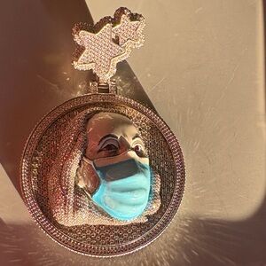 Sterling Silver mask on Benjamin Franklin, Moissanite Pendant with Star Accents.